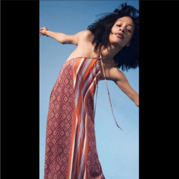 SALE💛 Zara Striped Halter Midi Dress Orange Black White Pink M Very 70s - Picture 3 of 9